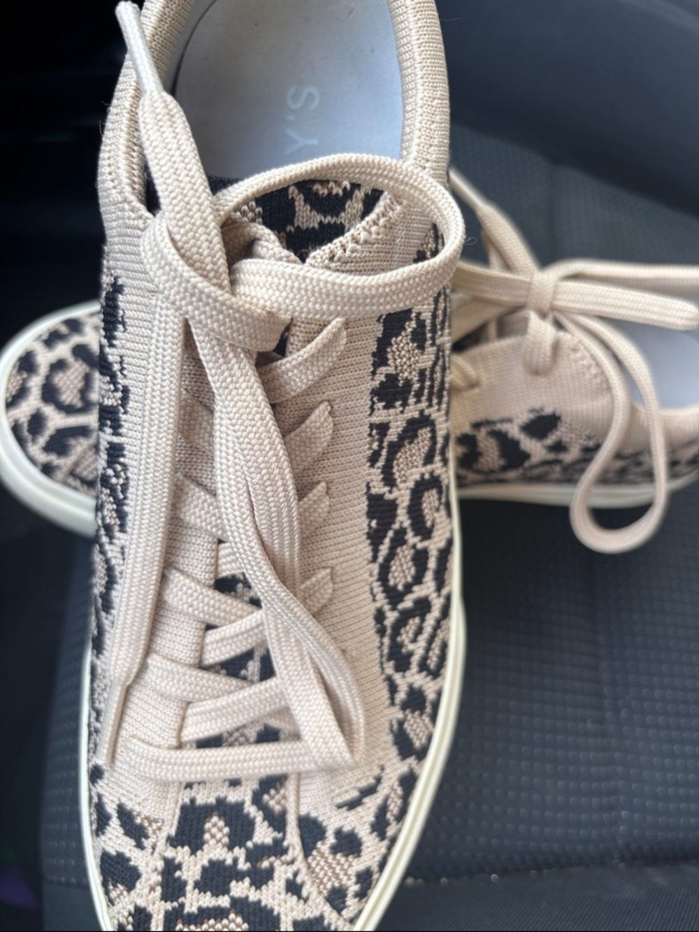 Rothy's Leopard-Print Knit Lace-Up Sneakers in Beige and Black - Picture 5 of 5